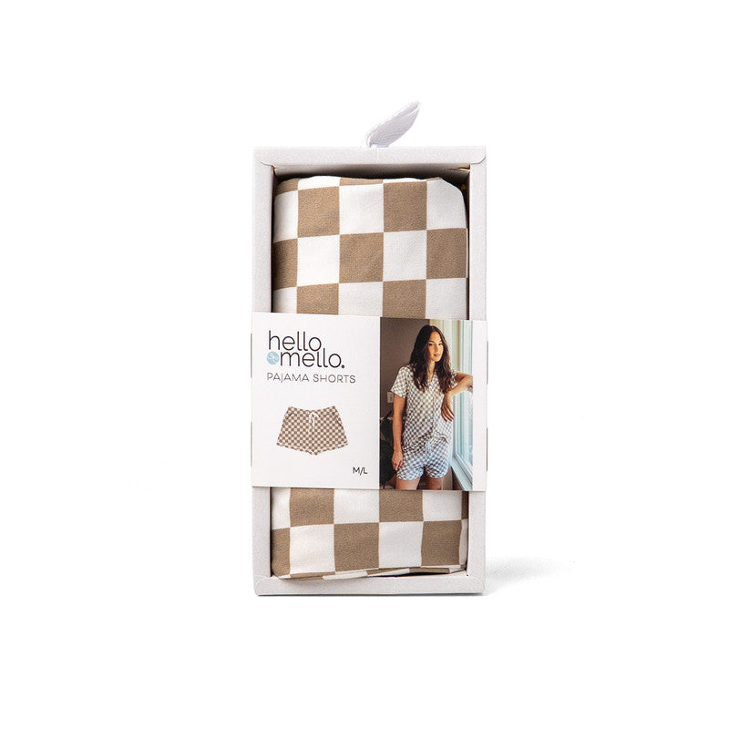 Hello Mello Breezy Does It Signature Soft Pajama Lounge Shorts in Late Checkout print