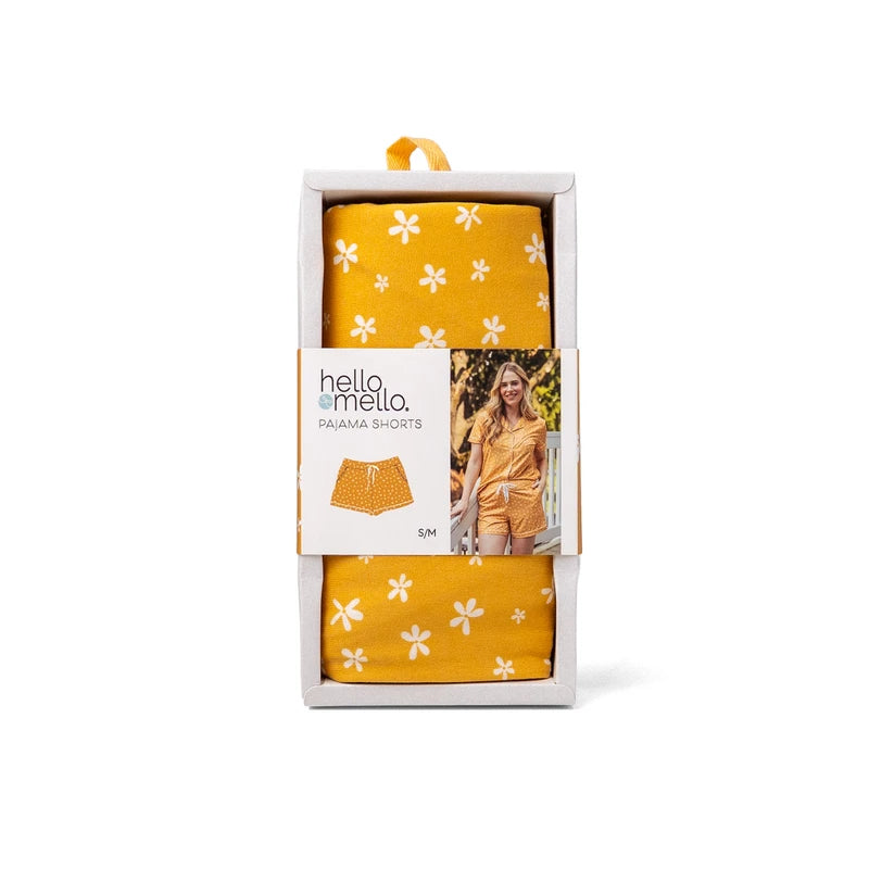 Hello Mello Breezy Does It Signature Soft Pajama Lounge Shorts in Mellow Yellow print