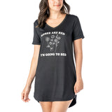Hello Mello Let Me Sleep V-Neck Sleep Shirt in Roses are Red I'm Going to Bed print