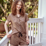 Hello Mello Signature Soft Pajama Lounge Shorts in Seeing Spots print lifestyle