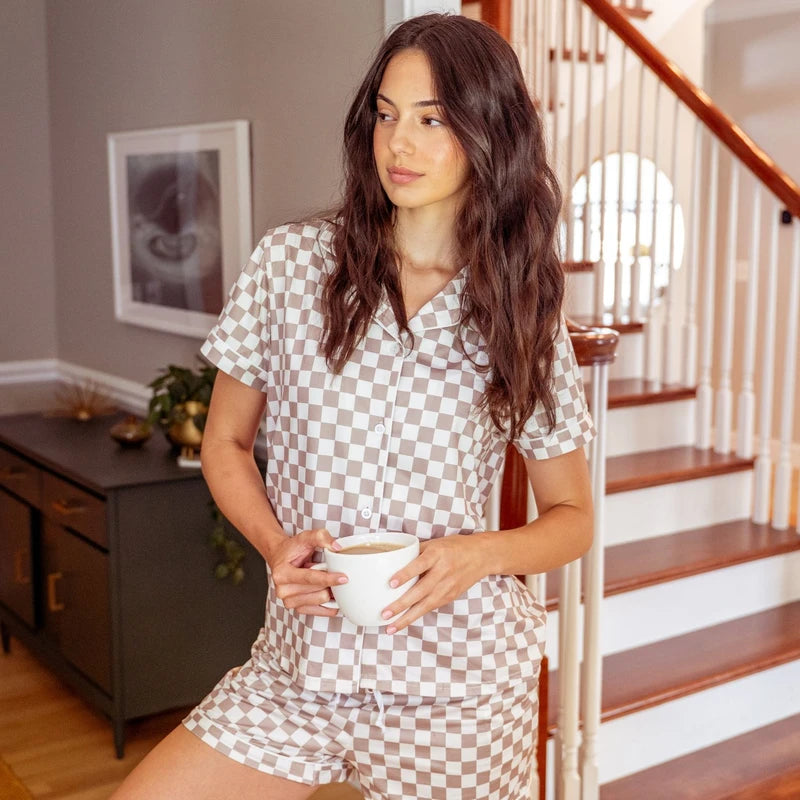 Hello Mello Signature Soft Pajama Lounge Shorts in Late Checkout print lifestyle