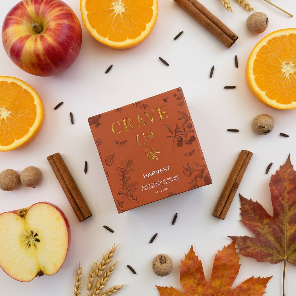 Harvest boxed candle flat lay with gift box