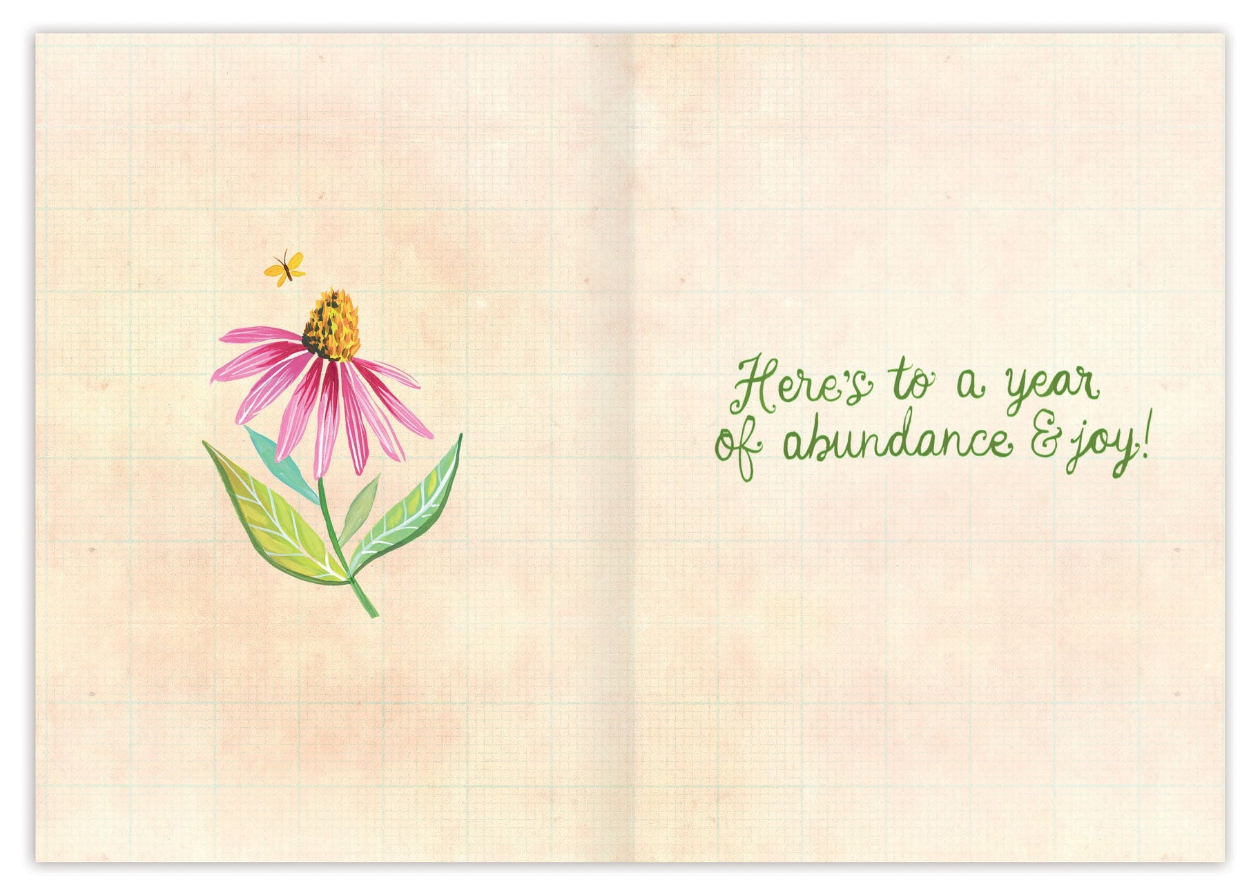 Peach Bouquet Birthday Card — inside message: Here's to a year of abundance & joy!
