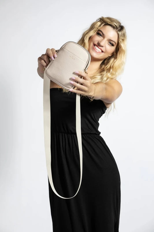 Kedzie Solstice Convertible Crossbody - Cream, worn crossbody