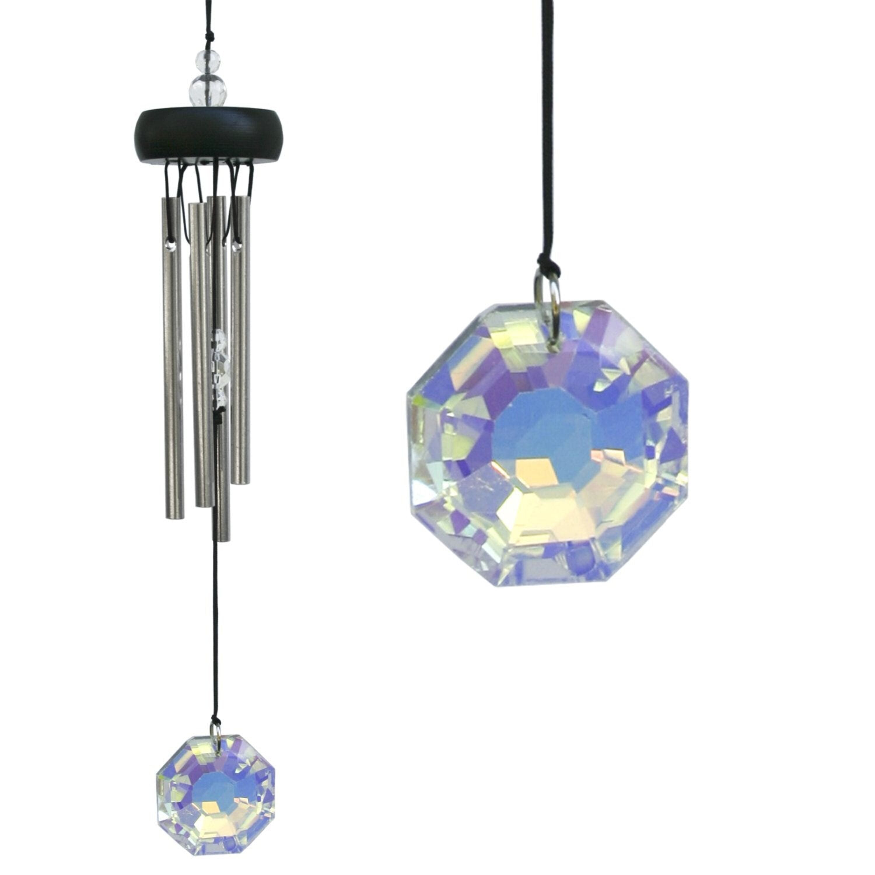 Crystal precious stone wind chime with faceted glass accents