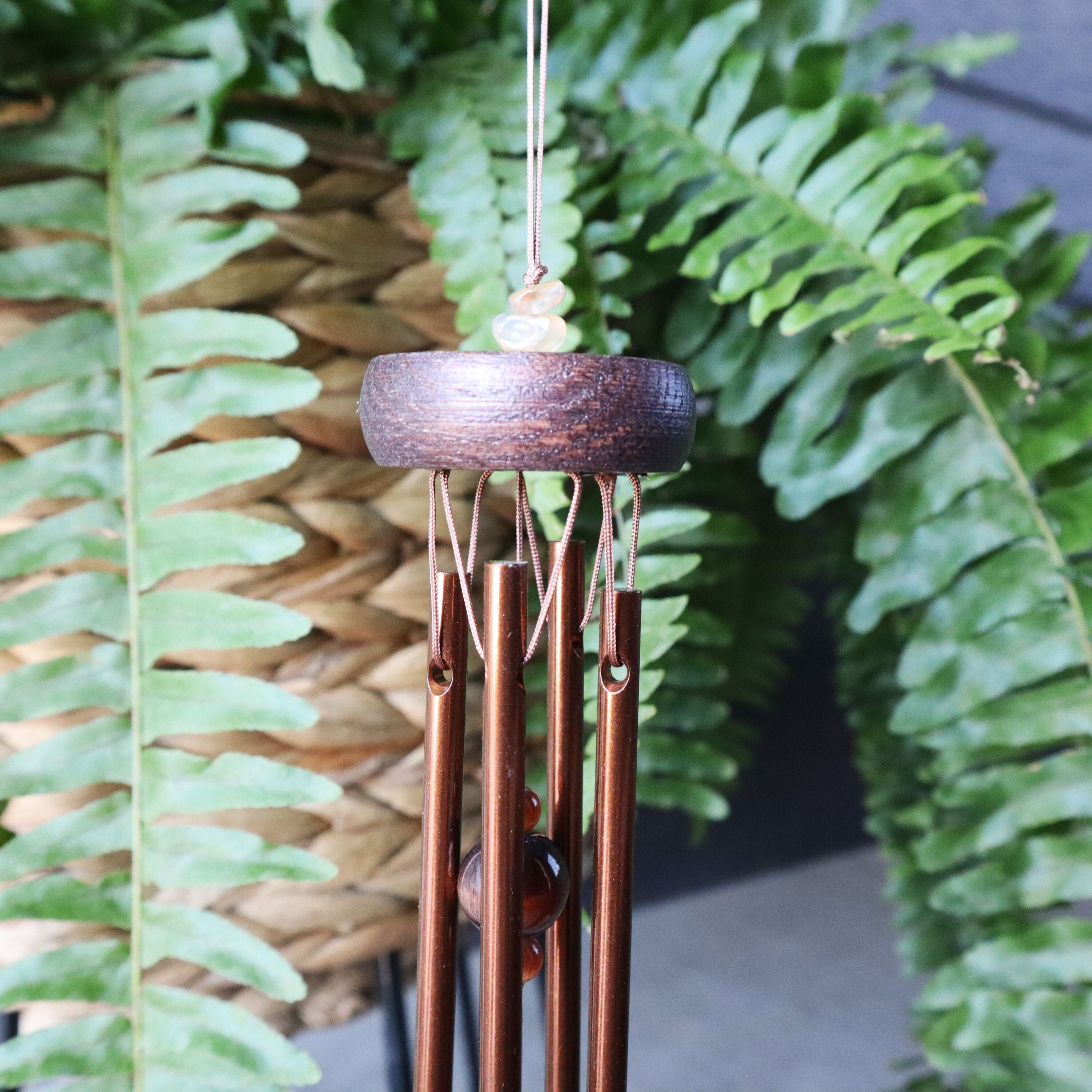 Tiger's eye wind chime stone detail