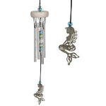 Mermaid wind chime with silver mermaid and blue green crystals