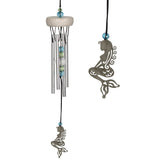 Mermaid wind chime with silver mermaid and blue green crystals
