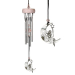 Fairy wind chime with silver fairy on crescent moon and pink crystals