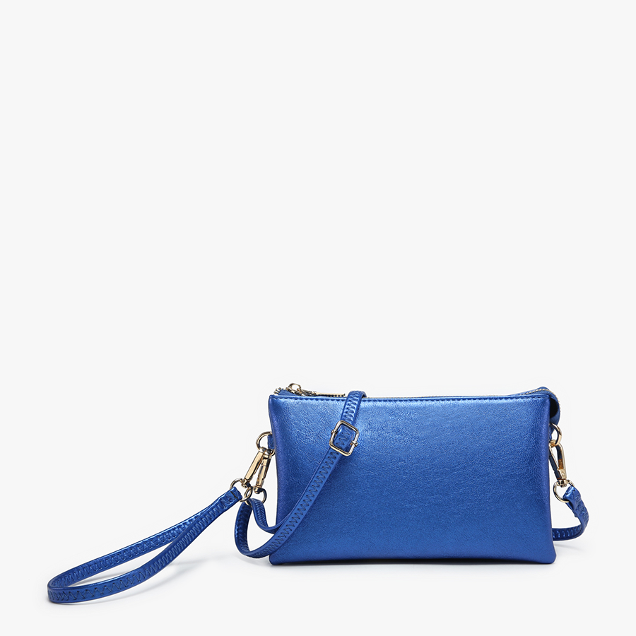 Riley Vegan Leather Crossbody Wristlet – Blue Agate 3-Compartment Bag