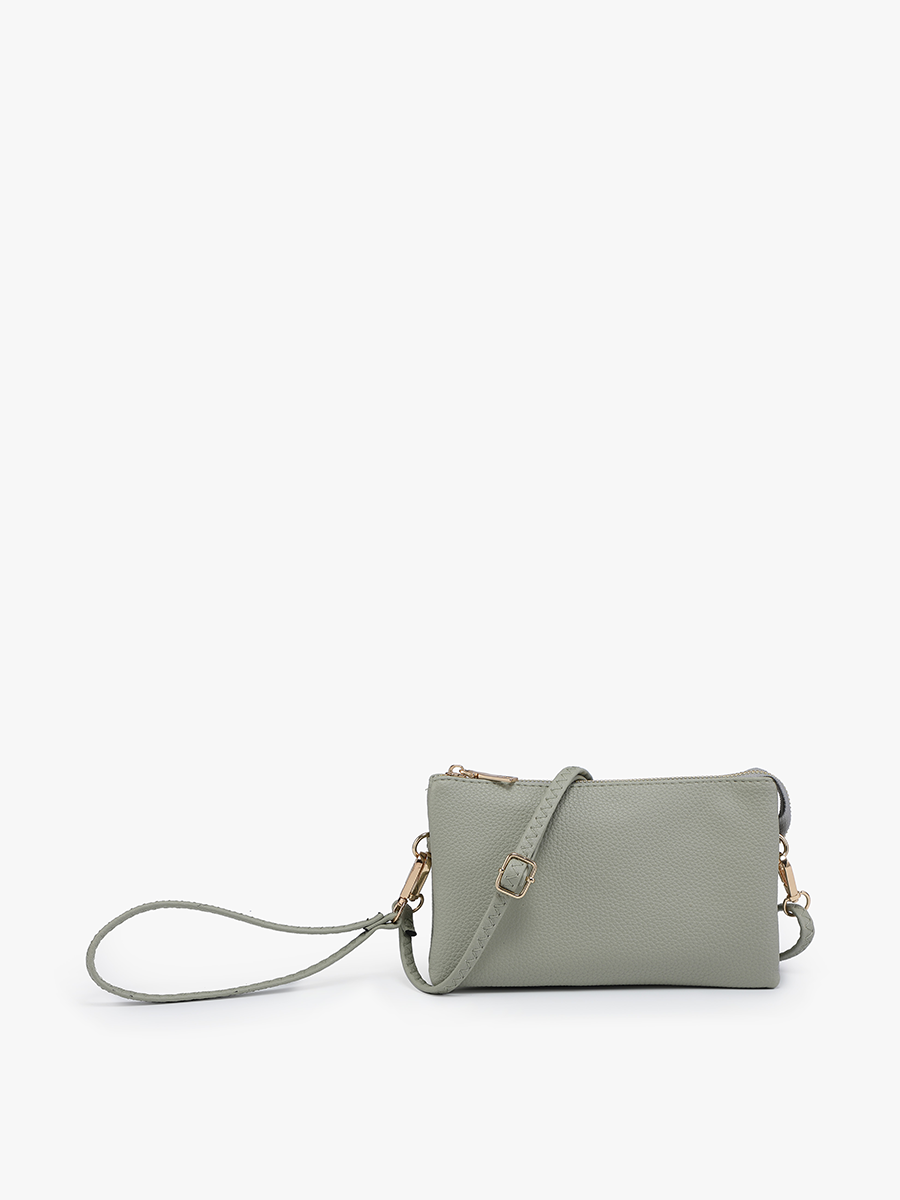 Riley Vegan Leather Crossbody Wristlet – Light Sage 3-Compartment Bag