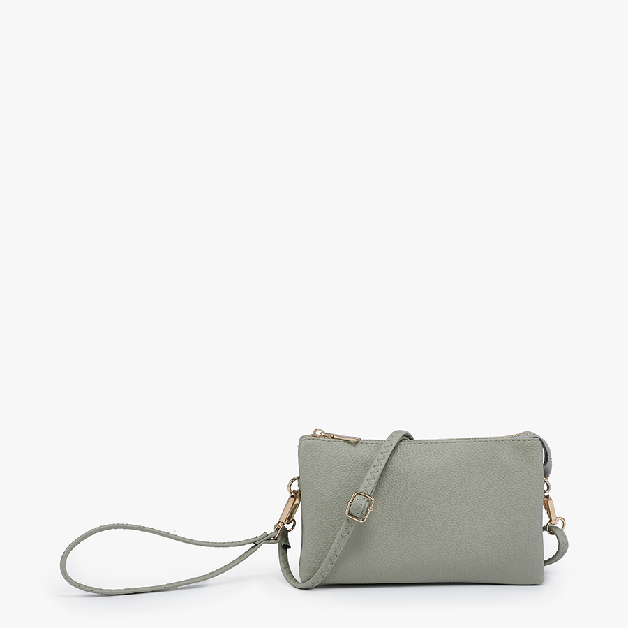 Riley Vegan Leather Crossbody Wristlet – Light Sage 3-Compartment Bag