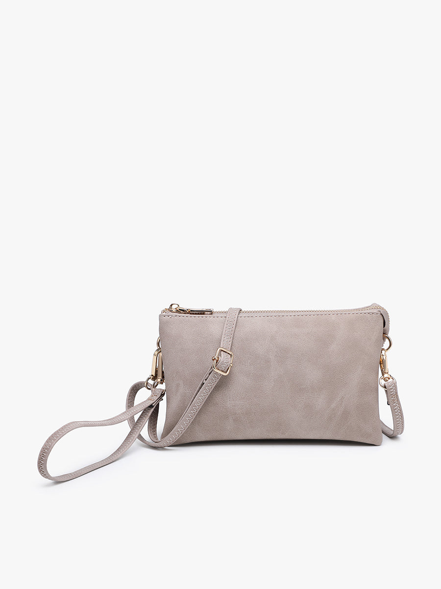 Riley Suede Crossbody/Wristlet in Warm Grey