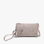 Riley Suede Crossbody/Wristlet in Warm Grey