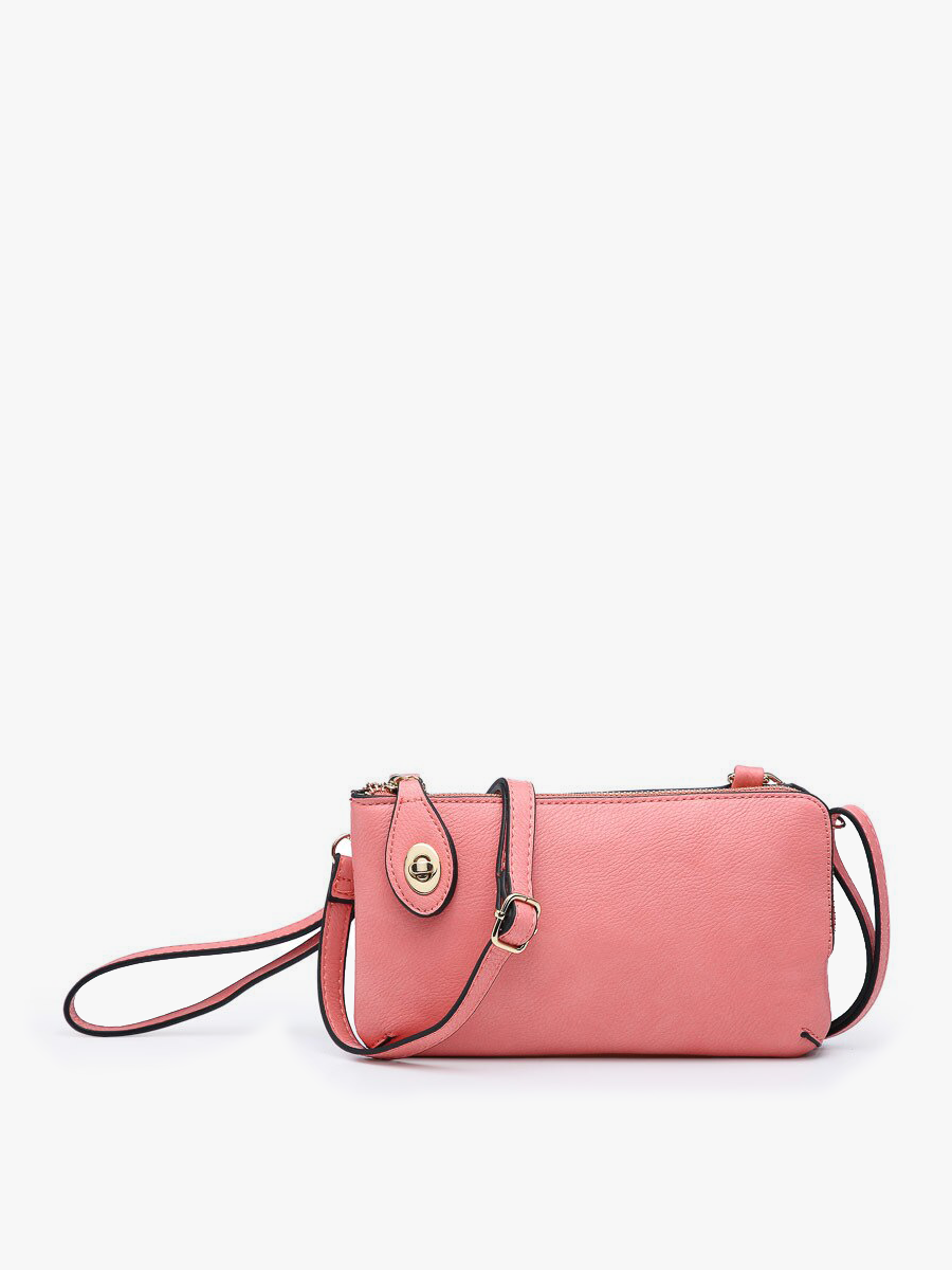 Kendall Vegan Leather Crossbody Wristlet – Peach Convertible Clutch Bag