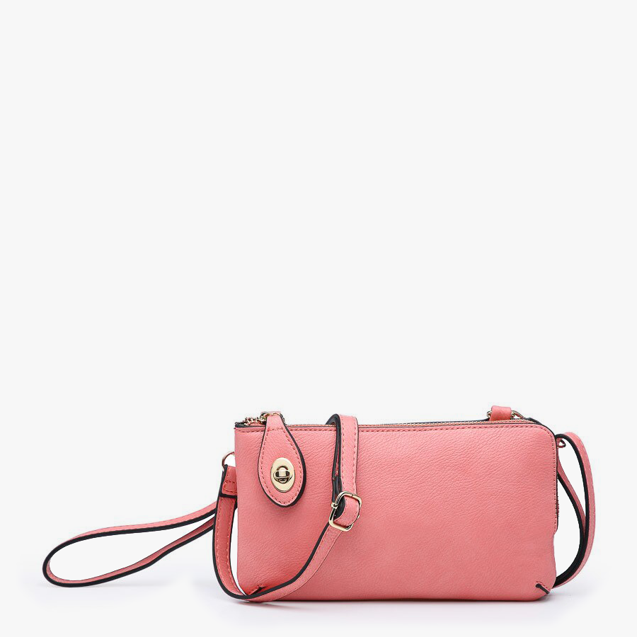 Kendall Vegan Leather Crossbody Wristlet – Peach Convertible Clutch Bag