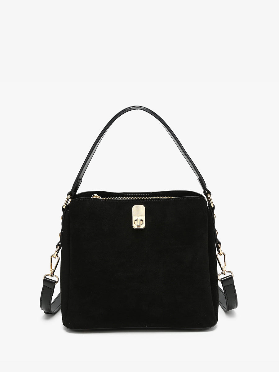 Allison Faux Suede Satchel in Black