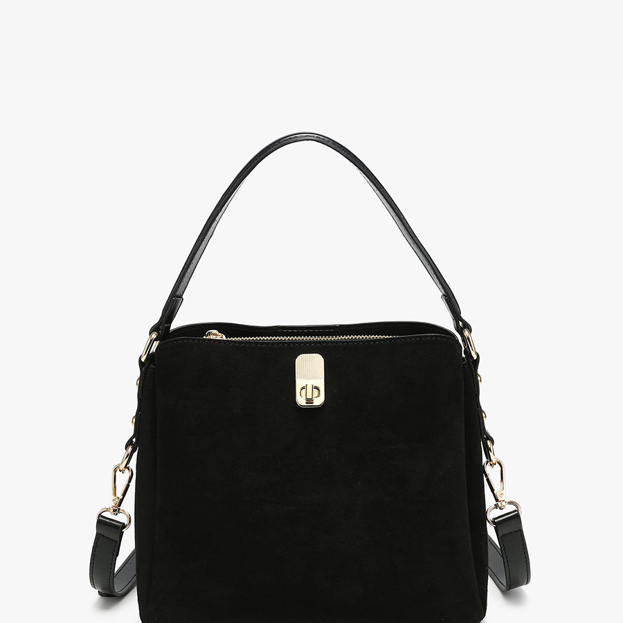 Allison Faux Suede Satchel in Black