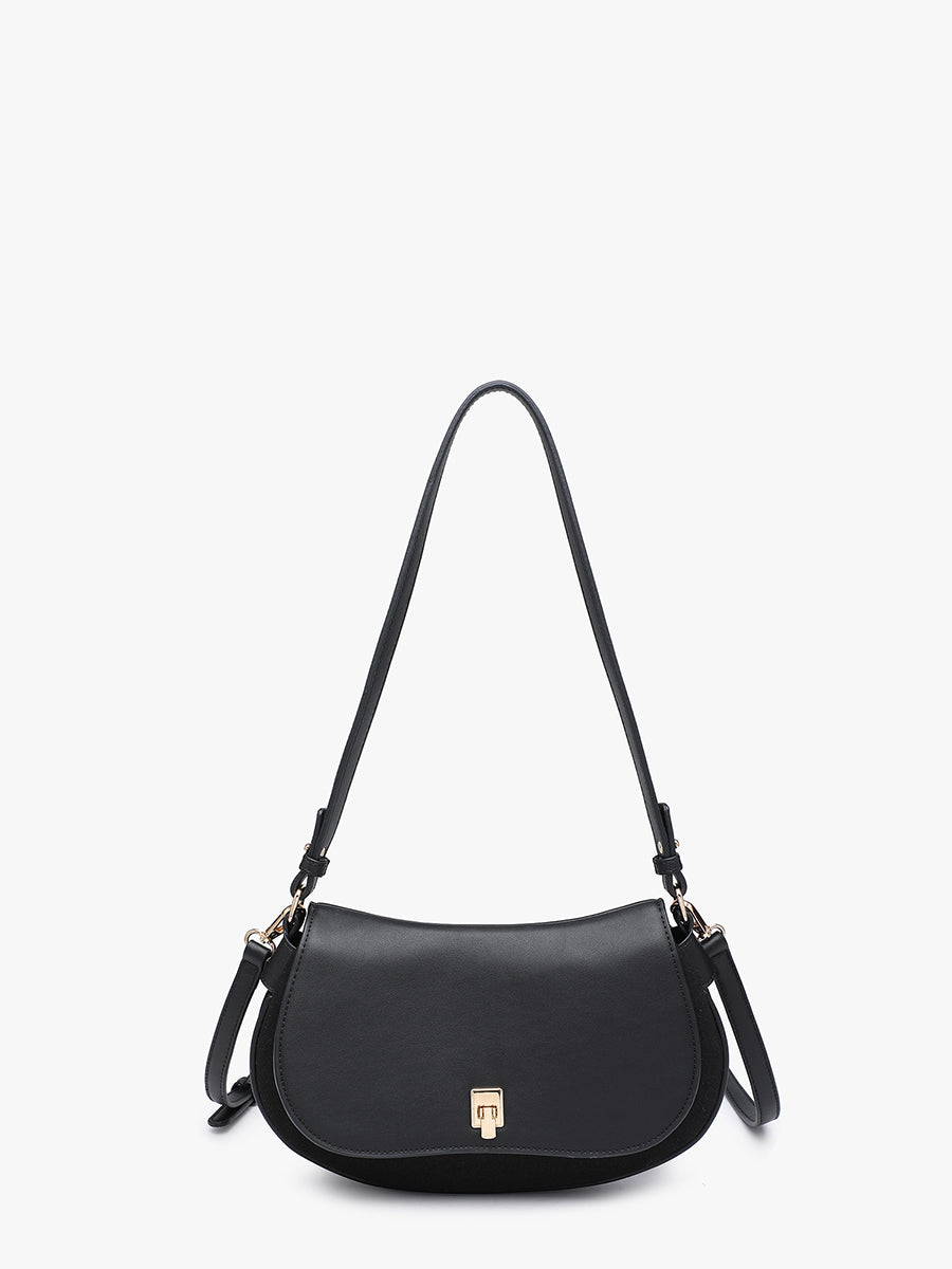 Quinn Faux Suede Shoulder Bag in Black
