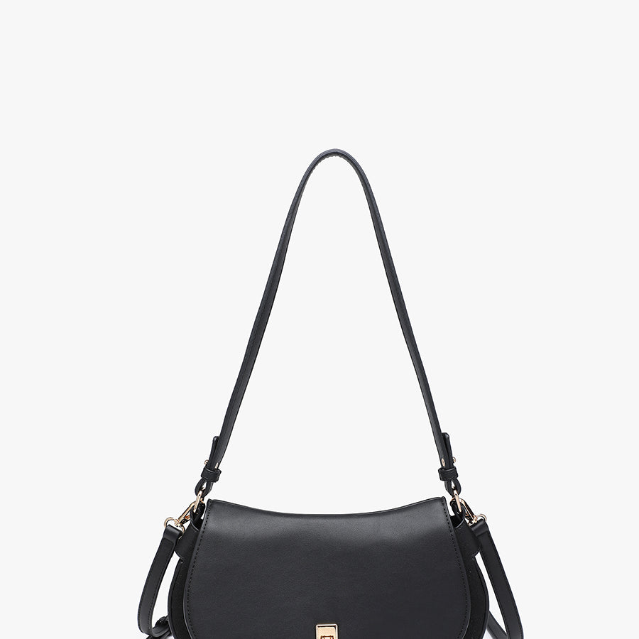 Quinn Faux Suede Shoulder Bag in Black