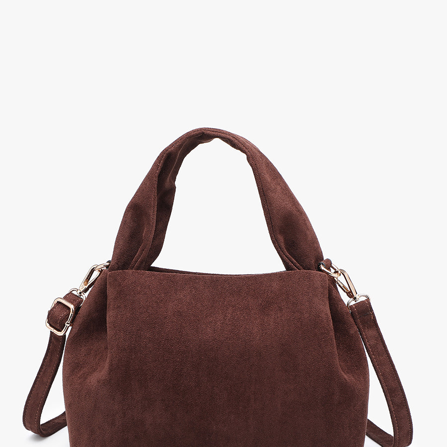 Lia Faux Suede Satchel in Espresso