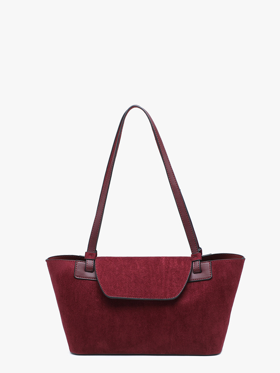 Reese Faux Suede Shoulder Bag in Wine