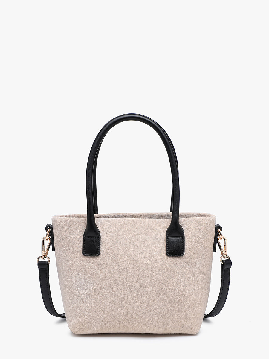Liana Faux Suede Mini Tote in Off White/Black