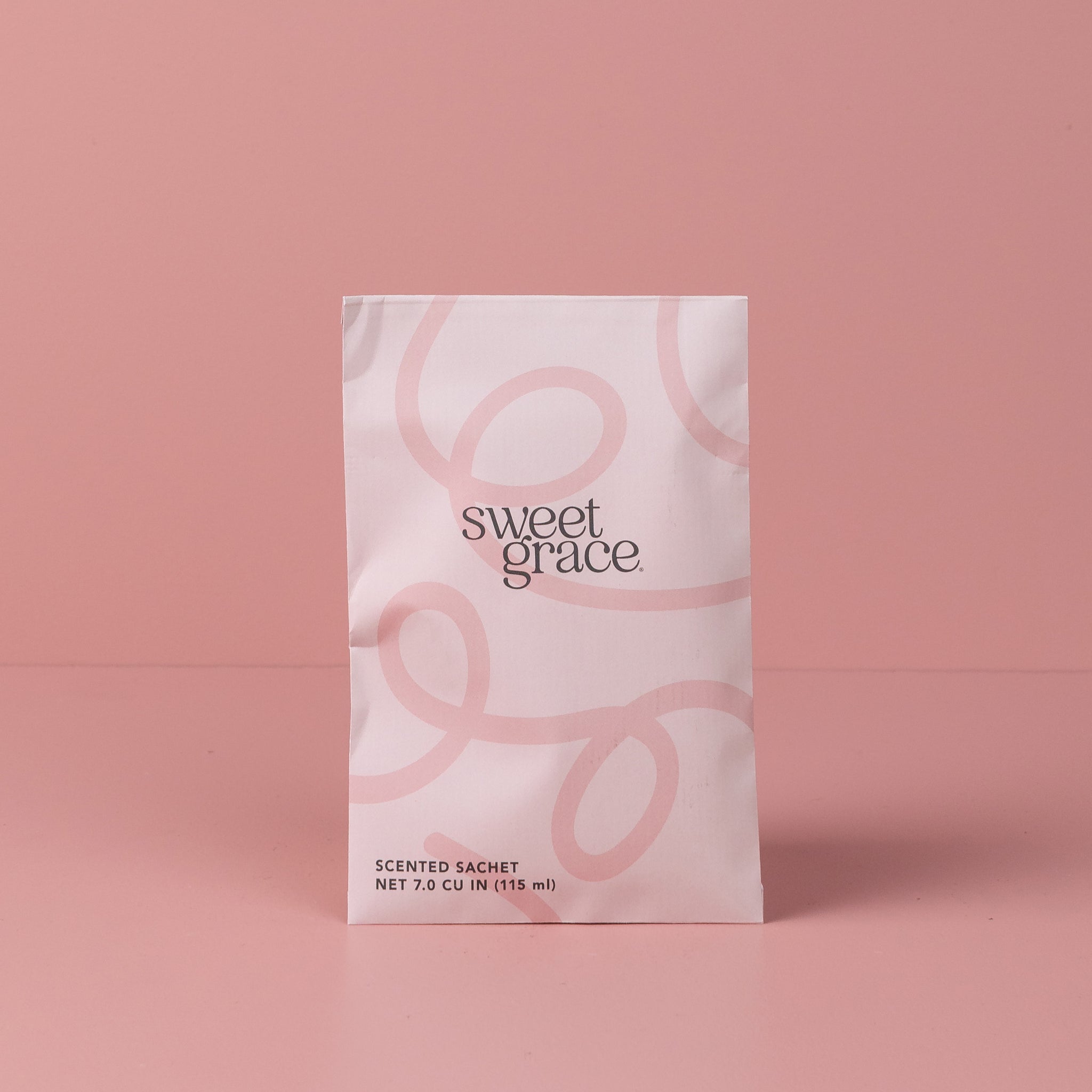 Bridgewater Sweet Grace mod swirl sachet standing upright against a pink background