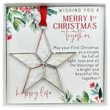 1ST CHRISTMAS TOGETHER STAINED GLASS STAR WITH RED RIBBON IN A WHITE BOX