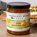 Jar of Pear Pistachio Jam with ricotta toast