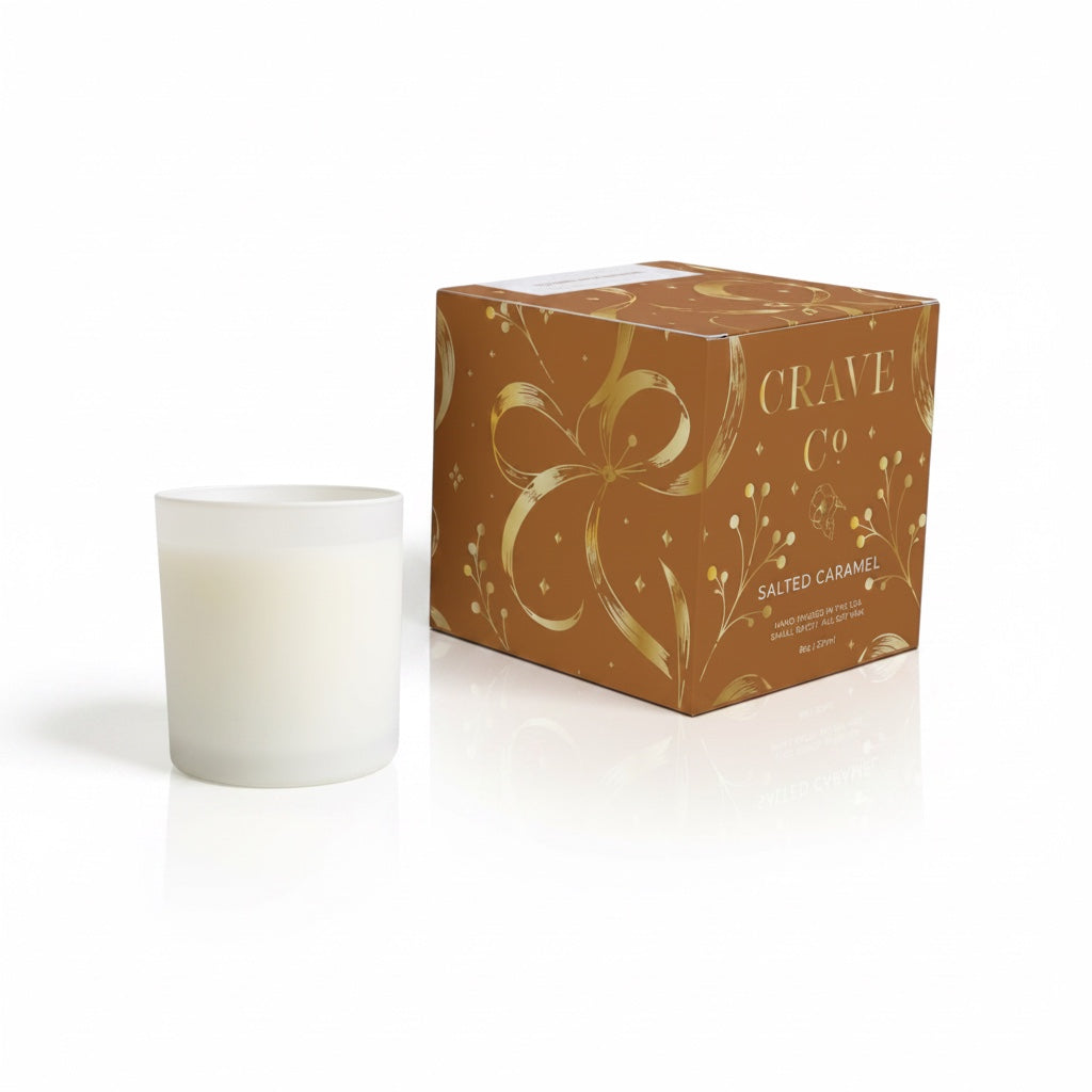 Salted Caramel 8 oz candle styled view