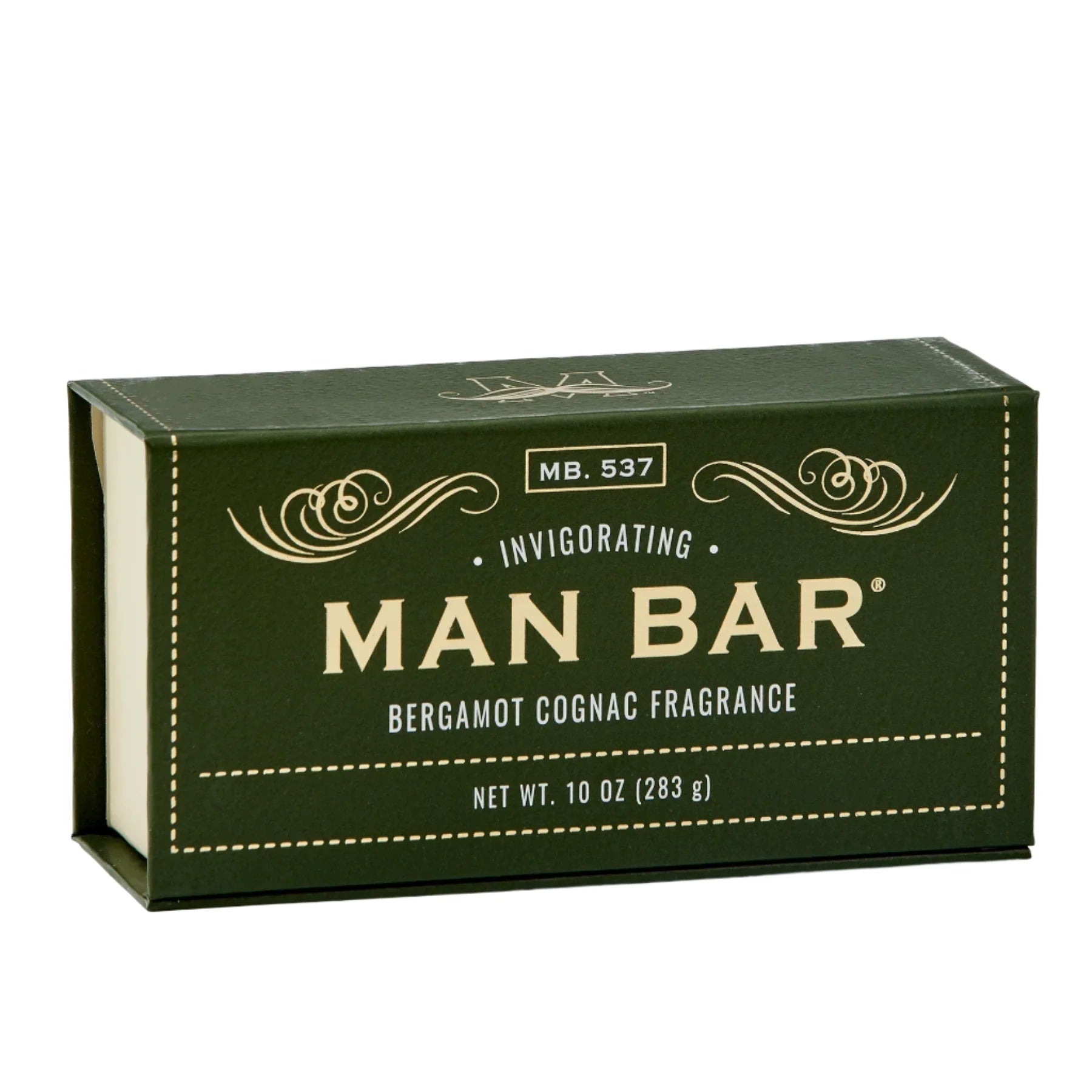 Man Bar 10 oz bar soap in Bergamot & Cognac, green gift box