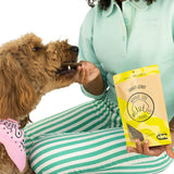 Dog with Winnie Lou Turkey Jerky treats