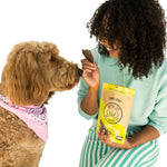 Dog with Winnie Lou Turkey Jerky treats