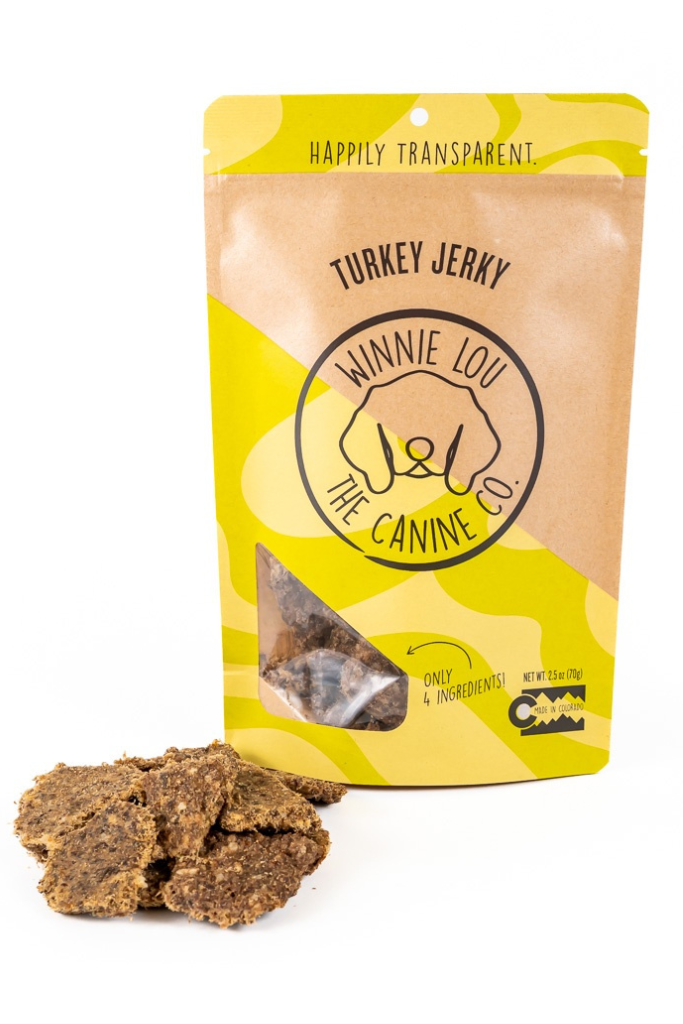 Winnie Lou Turkey Jerky dog treats front of bag