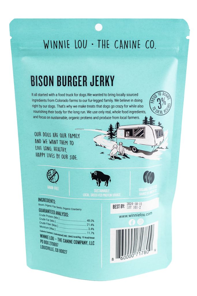 Winnie Lou Bison Burger Jerky dog treats