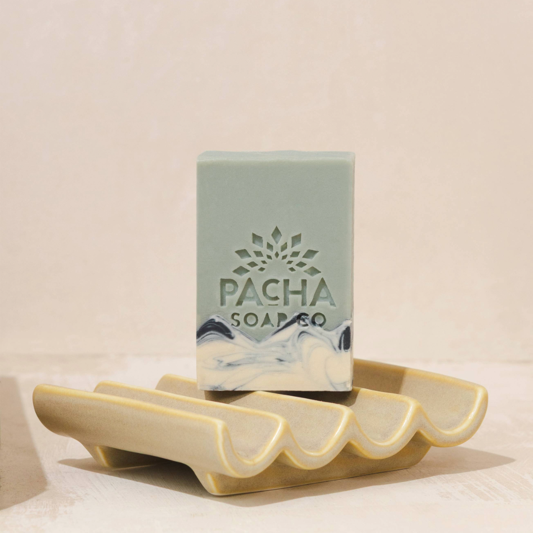 Bar Soap, Vanilla & Sage, 4 oz - on ceramic dish