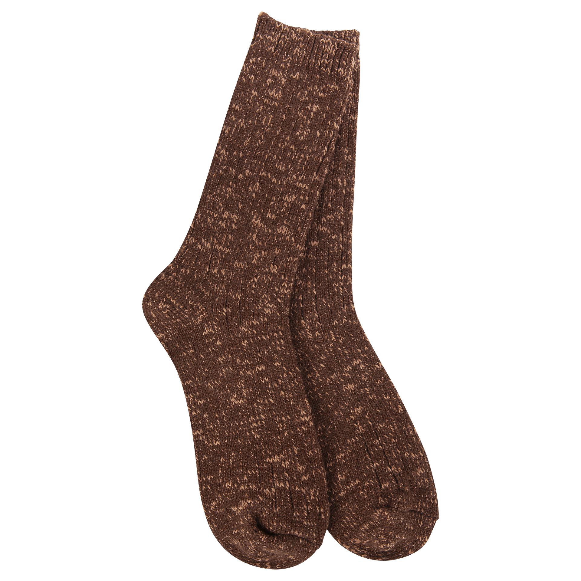 World's Softest Weekend Cotton Slub Marled Crew socks in Coffee
