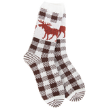 World's Softest Nature Walk Crew socks in Brown with moose and bear pattern