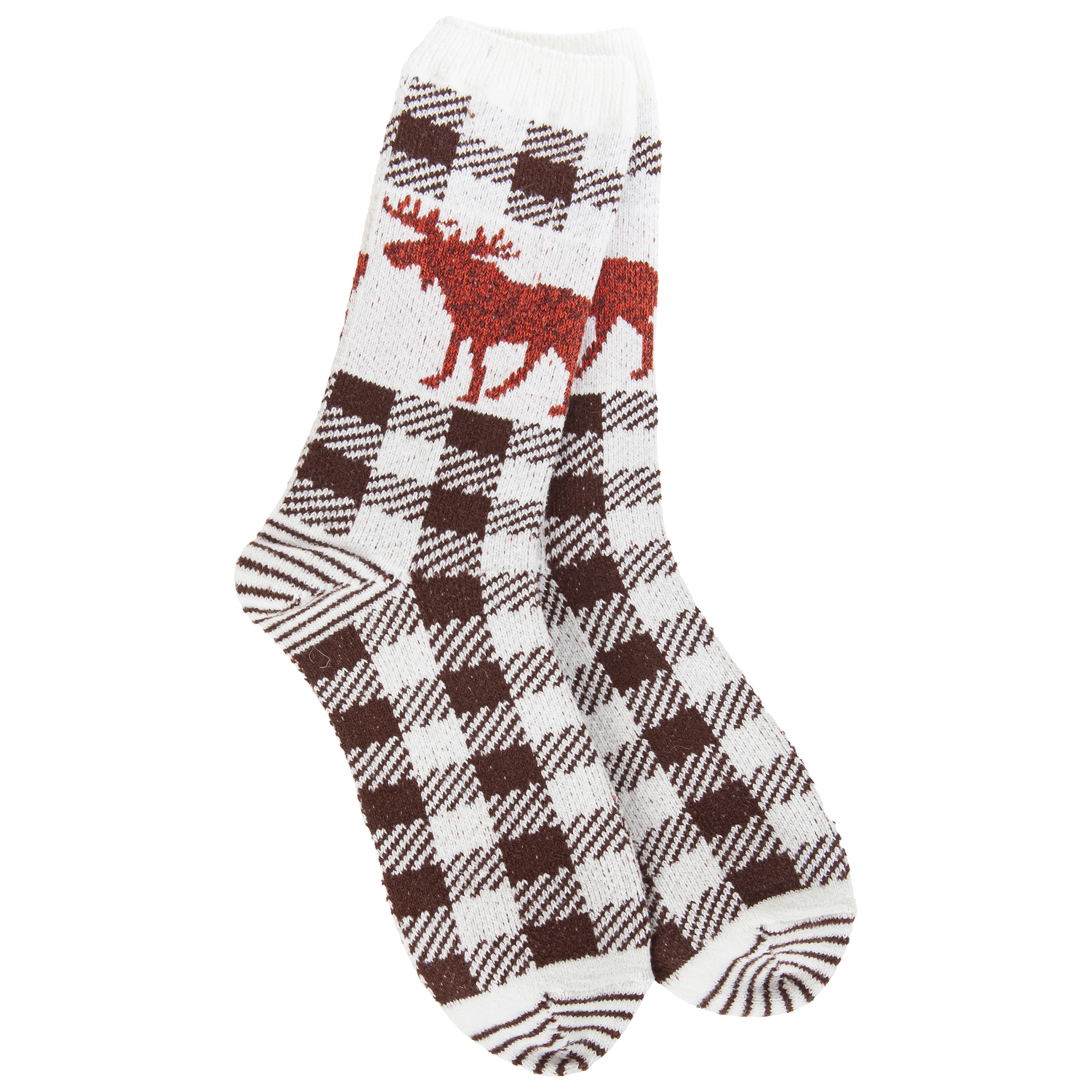 World's Softest Nature Walk Crew socks in Brown with moose and bear pattern