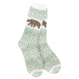 World's Softest Nature Walk Crew socks in Green with moose and bear pattern