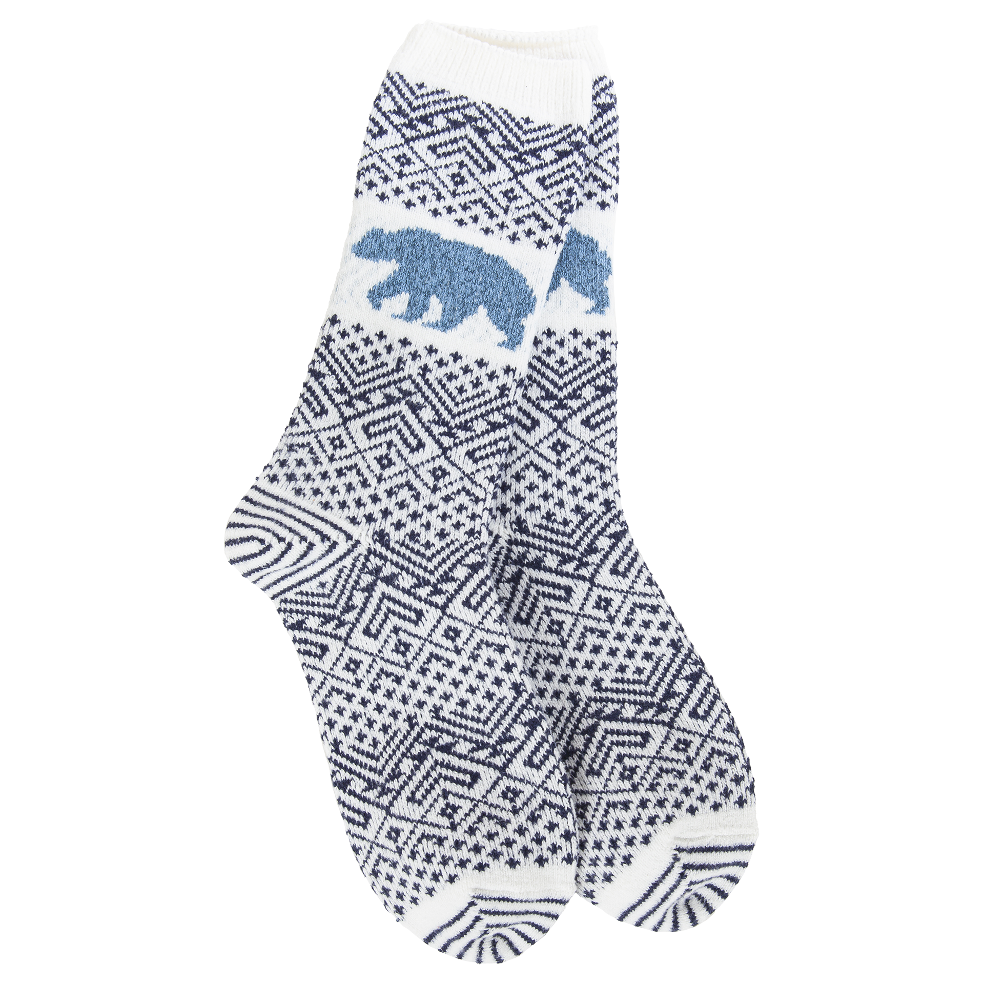 World's Softest Nature Walk Crew socks in Blue with moose and bear pattern