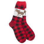 World's Softest Nature Walk Crew socks in Red with moose and bear pattern