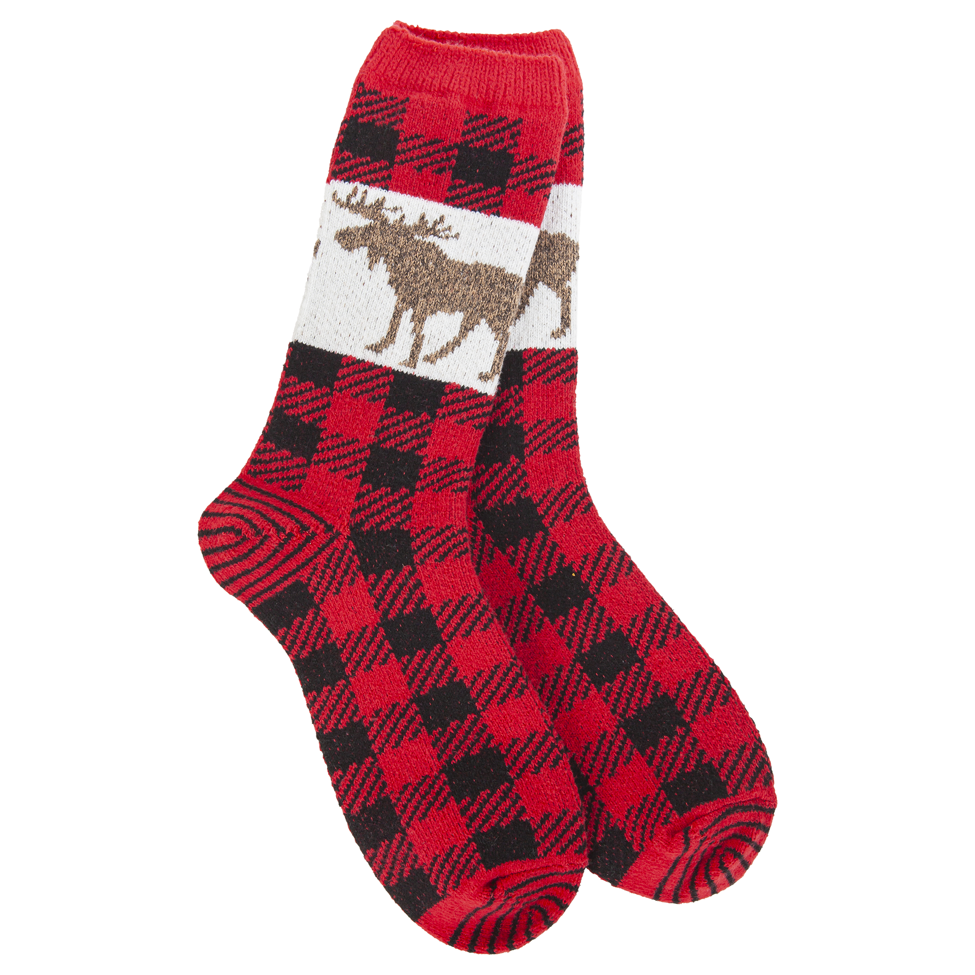 World's Softest Nature Walk Crew socks in Red with moose and bear pattern