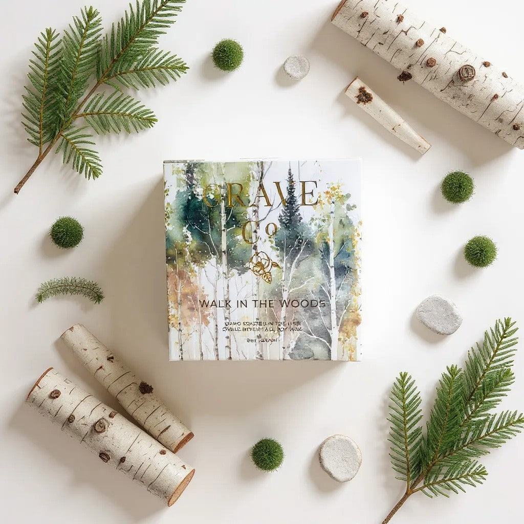 Walk in the Woods boxed candle in matte white vessel
