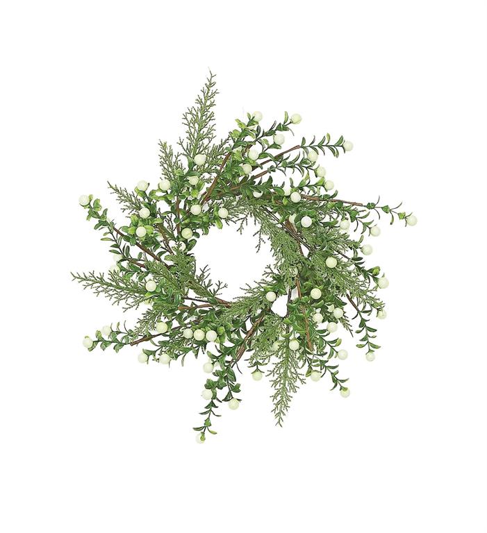 White boxwood berry wreath, 14 inch