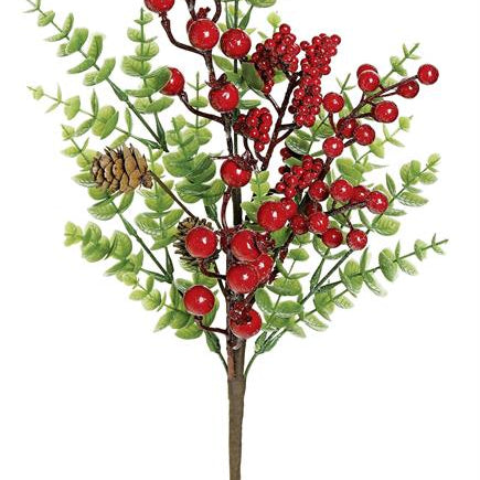 Mixed berry pick with boxwood and pinecone, 18 inch