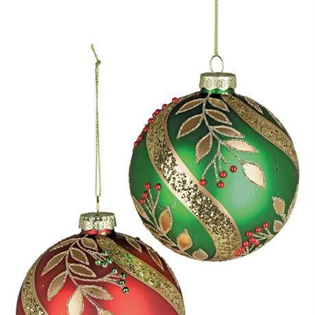 Laurel leaf ball ornament with berries, 4 inch