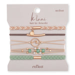Reflect hair tie bracelet set in beachy neutrals and green with gold wave charm