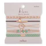 Reflect hair tie bracelet set in beachy neutrals and green with gold wave charm